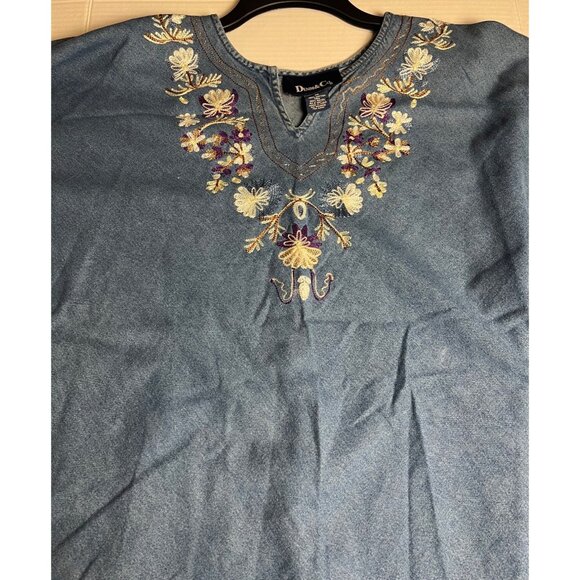 VTG Denim & Co M Boho Fringed Denim poncho With Embroidery Floral cape - Picture 5 of 9